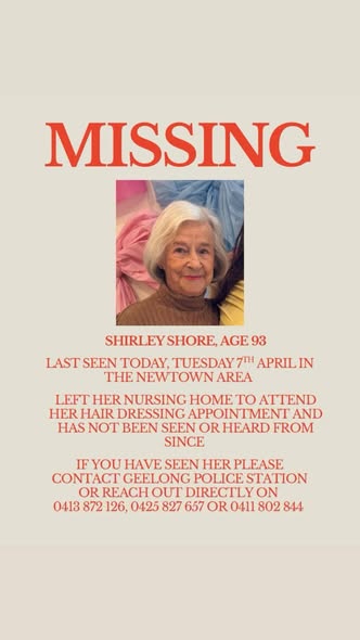 Shirley Shore, Missing Person 93-year-old Last Seen Newtown Tuesday - Help Find